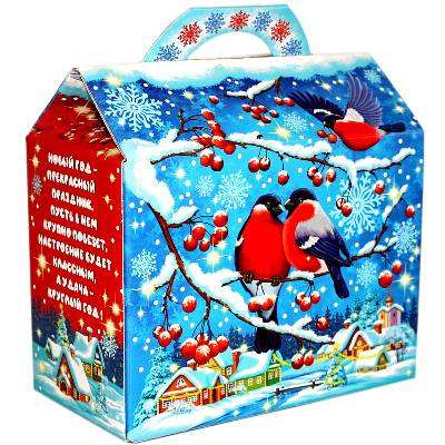 Детский новогодний подарок в картонной упаковке весом 1200 грамм 